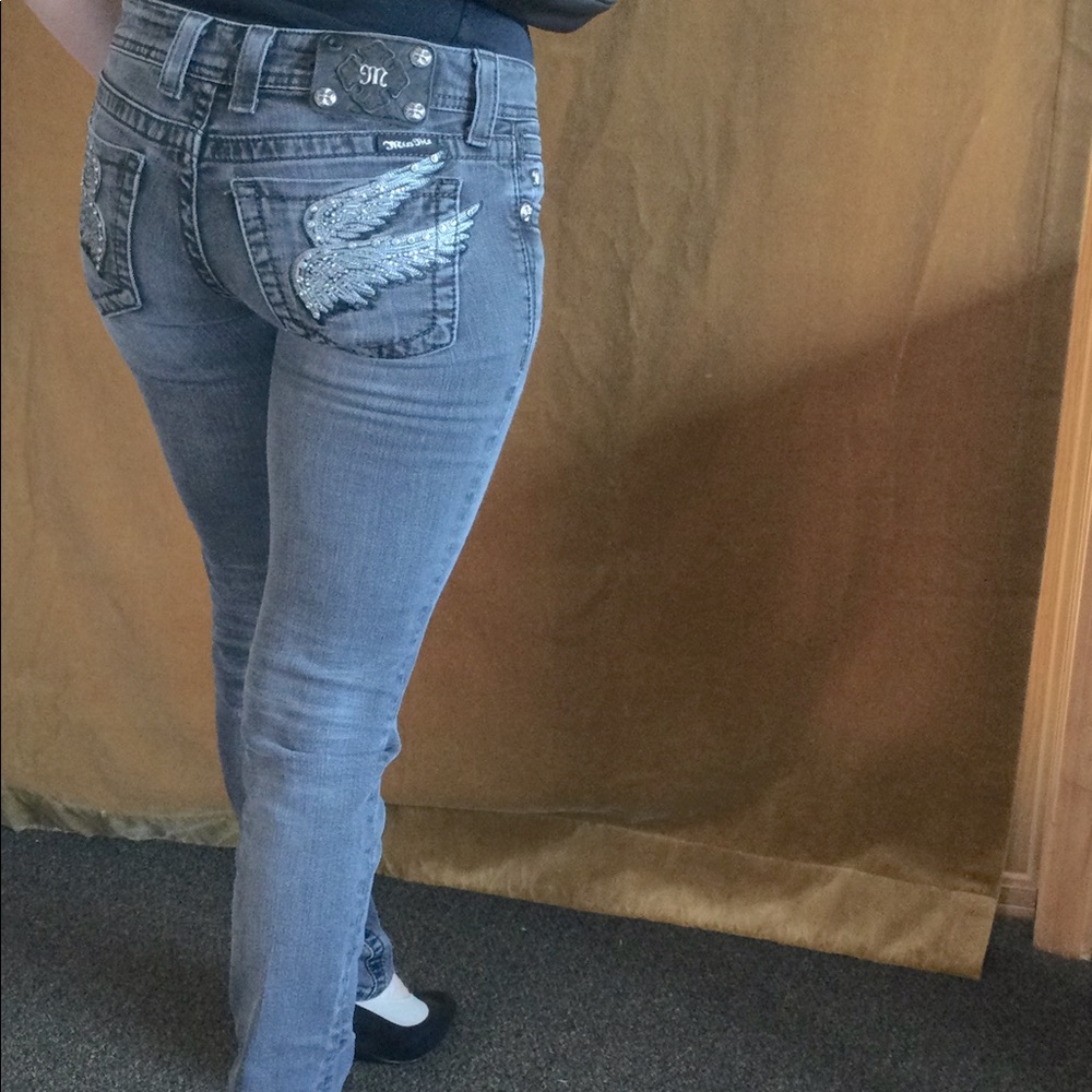 Miss Me Gray Skinny Jeans w/Swarovski Crystals 26